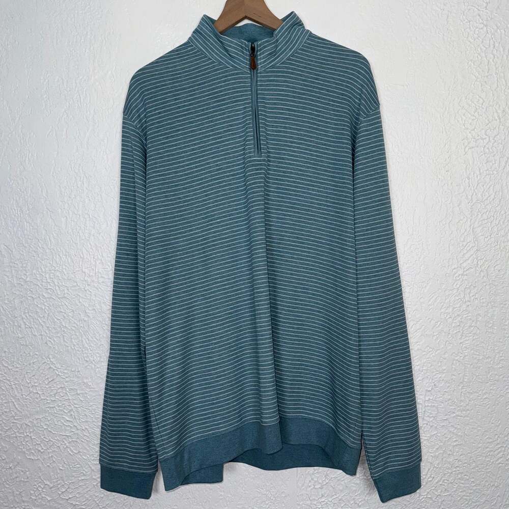 Johnnie-O Men's Skiles Striped Long Sleeve 1/4 Zip Pullover Baltic Blue Size XL